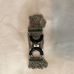 Silver, black, green 6” chain bracelet, Preowned excellent condition